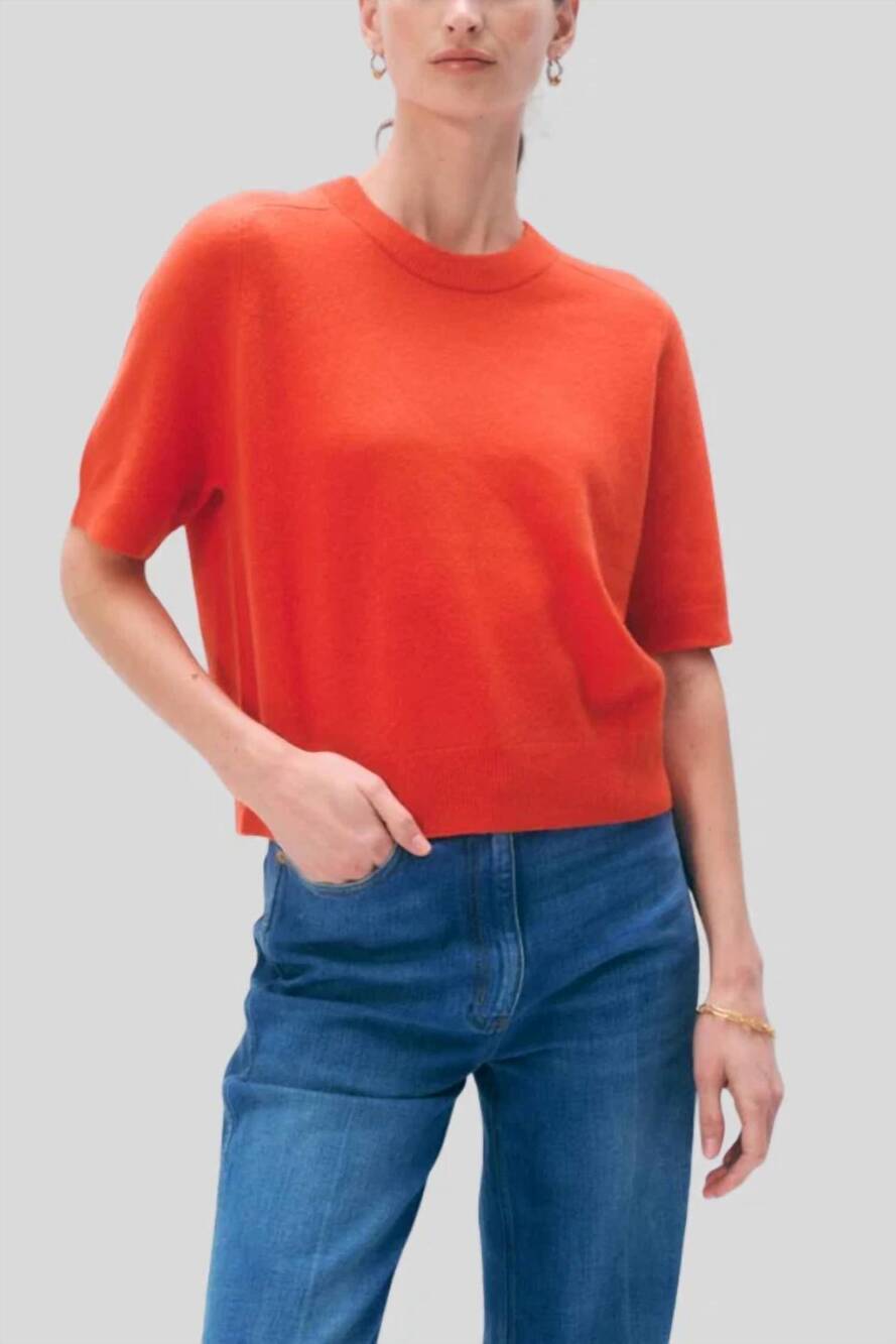 NEW WHITE + WARREN cashmere relaxed t-shirt in poppy
